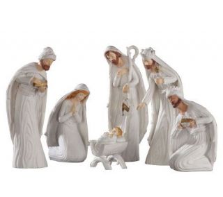 Piece Set 7 White Nativity Figures by Roman —