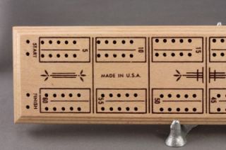 vintage wood toy game es lowe cribbage board pins