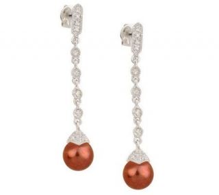 Leslie Greene Sterling 1/10 ct tw DiamondCultured Pearl Earrings