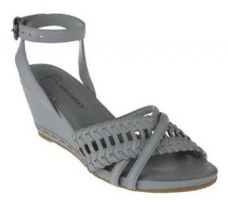 Makowsky Leather Woven Wedge Sandals w/ Ankle Strap   A214517