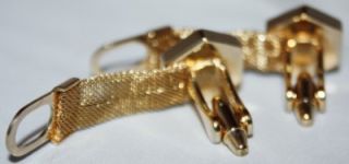 Vintage Gold Tone Diamante Chain Mesh Cufflinks Gift Wrap Around