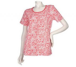 Denim & Co. Short Sleeve Scoop Neck Floral Print T shirt   A215703