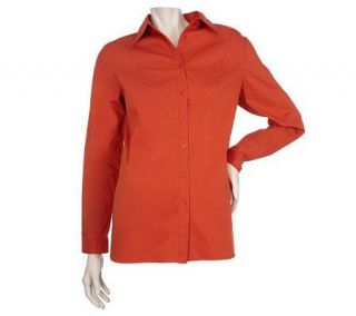 Susan Graver Stretch Cotton Bib Front Point Collar Oversized Shirt 
