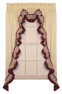 Shirley Country Ruffled 3 pc Swag Curtain Sets with Lace Cottage