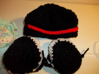 Lot Doll Baby Newborn Handmade Crochet Booties Bonnets Hair Tie Black