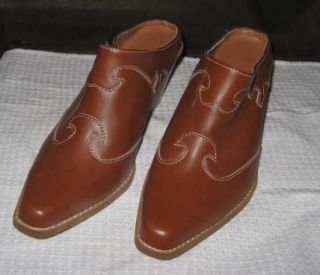 Womens Brown Leather Slip on Western Cowboy Shoes Boots Size 9 FSC
