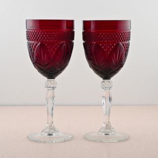 Cris DArques Durand Antique Ruby Red Water Wine Goblets or Glasses