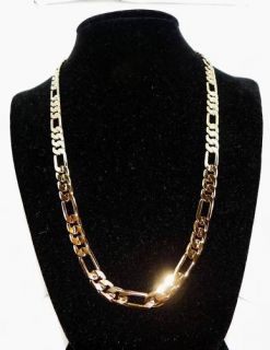 Real 24K Gold 7mm Figaro Mens Custom Chain Necklace GP