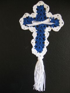 New Handmade Blue Cross Crochet Bookmark