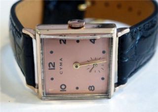 Vintage Solid 14k Gold CYMA Mens Wind Watch 1940s EXLNT
