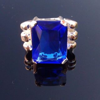  Ring Gift Silver Gemstone Ring Silver Cut Sapphire Ring Size 7