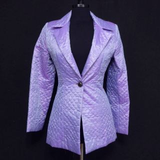 CYNTHIA ROWLEY iridescent purple warm quilted SILK fitted blazer
