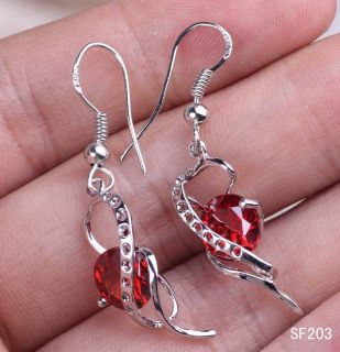 1pair Red Crystal Earrings 925 Sterling Silver Charm Dangle Hook