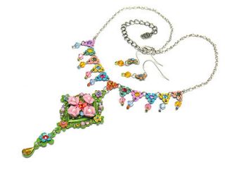 Beautiful Crystal Spring Floral Necklace Earrings Set