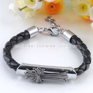  Rock Gothic PU Leather Metal Cross Cuff Bracelet Wristband New