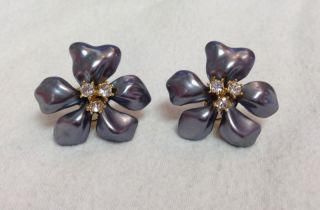 Kenneth Jay Lane Flower Earrings w CZ Stones KJL Designer Fashion