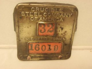 WWII Crucible Steel Midland PA Works Plant Employee Brass ID Badge Pin