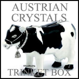 Dairy Cattle Cow Trinket Box with Austrian Crystals Bell & Magnetic