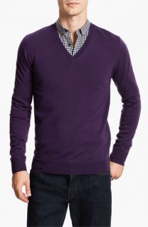Burberry Brit Trim Fit V Neck Merino Wool Sweater