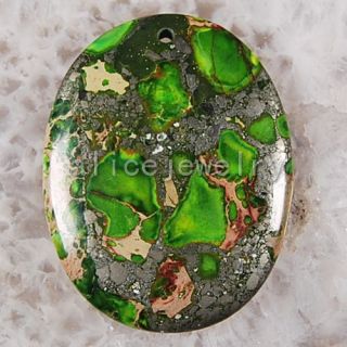 Green Sea Sediment Jasper Pyrite Pendant Bead Q264288