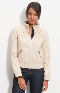 Hinge® Ruffled Collar Lambskin Leather Jacket