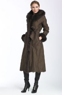 George Simonton Couture Reversible Fur Trim Silk Coat