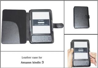 BLACK LEATHER BOOK CASE COVER FOR  KINDLE 3 3G
