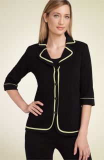 Exclusively Misook Notched Collar Ribbed Jacket (Plus)