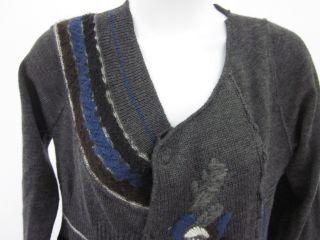 Creola Dark Gray Stripe Floral Knit Cardigan Sweater 46