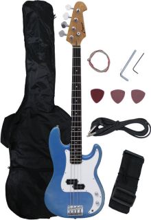 New Crescent Blue Chrome Electric Bass Guitar Strap Amp Cord Gigbag