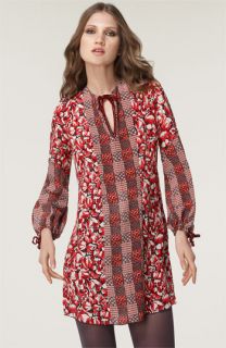 Anna Sui Floral & Plaid Silk Tunic Dress