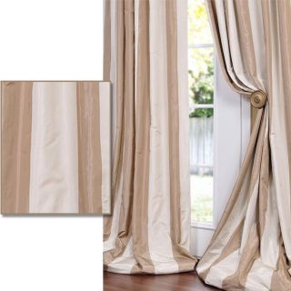  Brown Tan Striped Faux Silk Taffeta 108 inch Curtain Panel