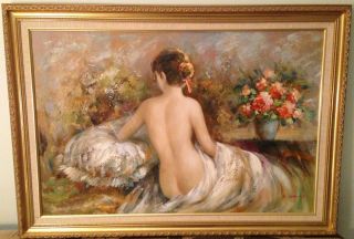 Painting of Woman with bare back oil on canvas B Danny w frame