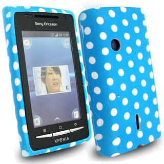 For Sony Ericsson Xperia x8 Rubber Blue Gel Soft Polka Dots Case Cover