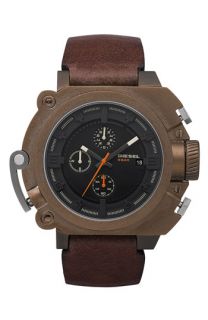 DIESEL® SBA Large Round Chronograph Leather Strap Watch