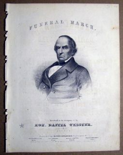  Lithograph Sheet Music Furneral March of Daniel Webster