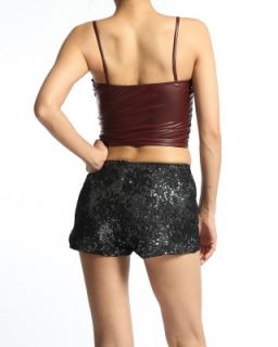  Faux Leather Bustier Top Liquid Coated Cropped Tank Bralette