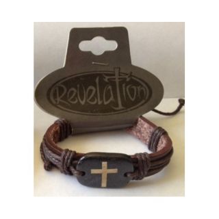 Leather Cross Bracelet on Card That Says Revelation Bible Verse on
