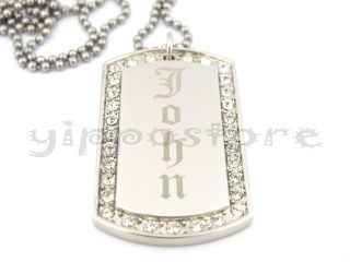 Custom Engraved Stainless Steel Personalized CZ Dog Tag Necklace Free