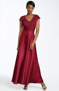 Cachet Satin & Metallic Lace Gown