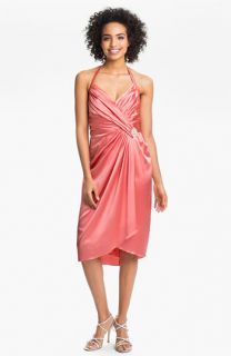 Suzi Chin for Maggy Boutique Ruched Charmeuse Halter Dress