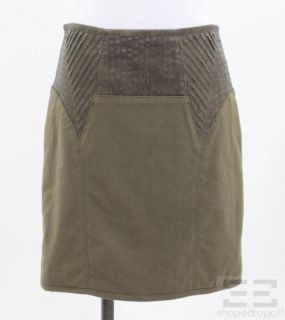 YIGAL AZROUEL Cactus Green Cotton Lamb Leather Skirt Size Small New $