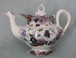 Very RARE Antique c1860 Davenport Whampoa Large Teapot Polychrome