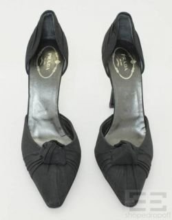 Prada Black Ribbed Satin Knotted DOrsay Heels Size 39 5