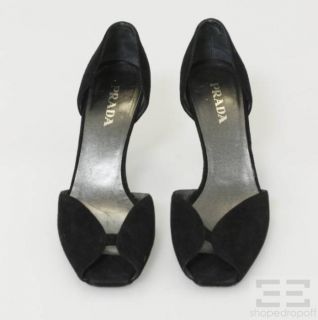 Prada Black Suede Peep Toe DOrsay Heels Size 37 5
