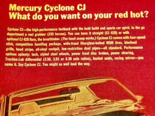 1969 Mercury Cyclone CJ Print Ad 1968 Poster Sign Montego GT 1970