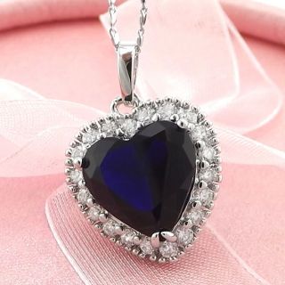 18K White Gold GP CZ Stone Heart of The Ocean Necklace Width 17mm