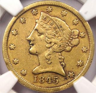 1845 D Liberty Gold Half Eagle 5 NGC VF Rare Dahlonega Gold Coin