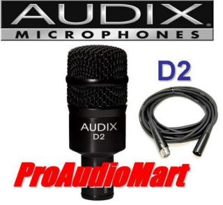 Audix D2 Dynamic Instrument Microphone + Mic Cable D 2 d2 NEW MAKE ON