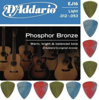 DAddario EJ16 Light Acoustic Strings 25 Guitar Picks Phosphor Bronze